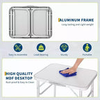 Acekool Small Folding Table with Adjustable Height, Lightweight Aluminum Frame Portable Camping Table with Carry Handle,Silver