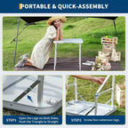 Acekool Small Folding Table with Adjustable Height, Lightweight Aluminum Frame Portable Camping Table with Carry Handle,Silver