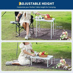 Acekool Small Folding Table with Adjustable Height, Lightweight Aluminum Frame Portable Camping Table with Carry Handle,Silver