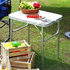 Acekool Small Folding Table with Adjustable Height, Lightweight Aluminum Frame Portable Camping Table with Carry Handle,Silver