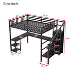 Full/Queen Metal Loft Bed with Wardrobe, L-Shaped Desk, USB & LED Lights, Space-Saving Gaming Loft Bed Frame - ModernLuxe