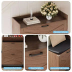 Shoe Storage Bench, Wooden Entryway Bench with 4 Flip Drawers & Padded Seat, Hidden Shoe Organizer Cabinet for Hallway Living Room