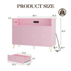Modern 6 Drawer Dresser with LED Lights & Charging Station - 3 Outlets,2 USB Ports,Color Changing Lights,Open Shelves Stand wStylish Storage Dresser