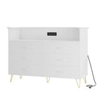 Modern 6 Drawer Dresser with LED Lights & Charging Station - 3 Outlets,2 USB Ports,Color Changing Lights,Open Shelves Stand wStylish Storage Dresser