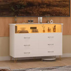 Modern 6 Drawer Dresser with LED Lights & Charging Station - 3 Outlets,2 USB Ports,Color Changing Lights,Open Shelves Stand wStylish Storage Dresser