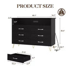 Modern 6 Drawer Dresser with LED Lights & Charging Station - 3 Outlets,2 USB Ports,Color Changing Lights,Open Shelves Stand wStylish Storage Dresser