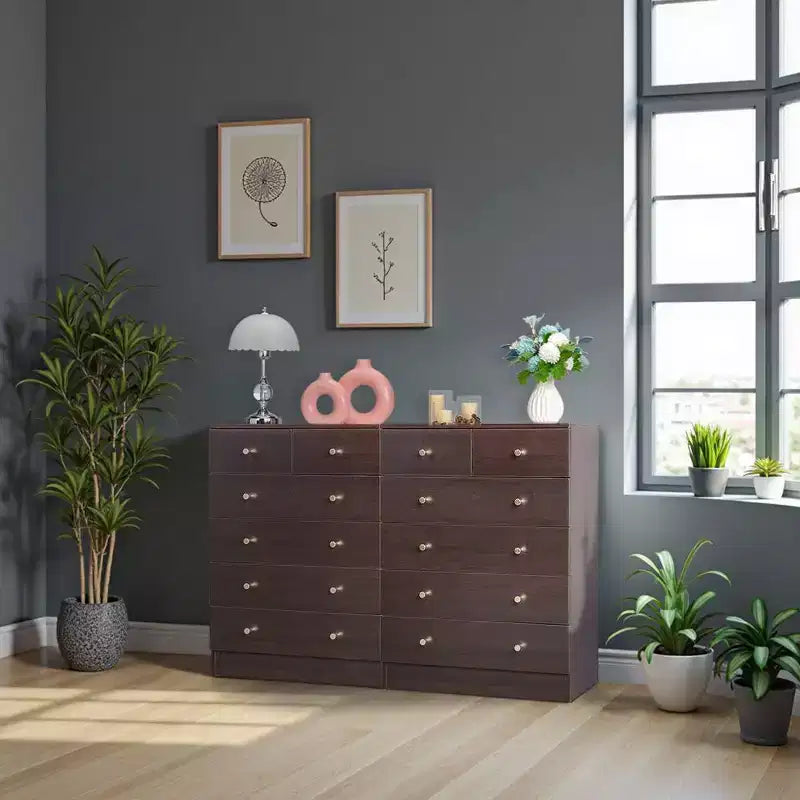 Karl Home 6-Drawer Brown Particle Board 25.98in. W Chest of Drawer