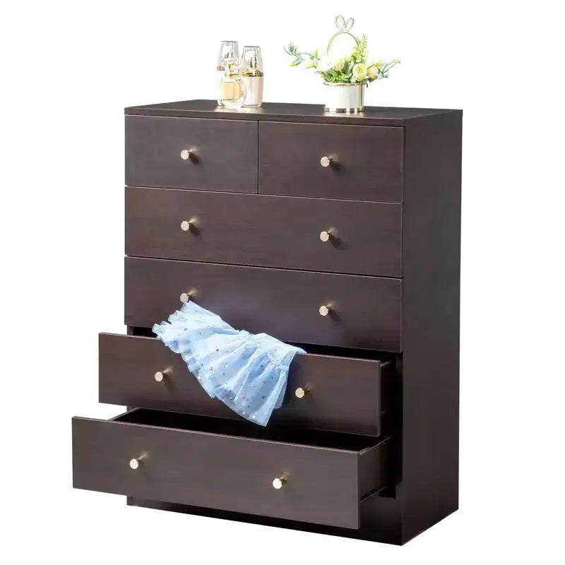 Karl Home 6-Drawer Brown Particle Board 25.98in. W Chest of Drawer