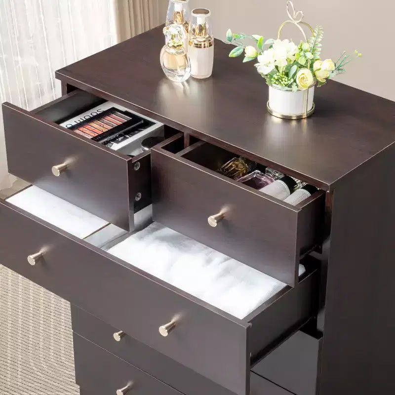 Karl Home 6-Drawer Brown Particle Board 25.98in. W Chest of Drawer