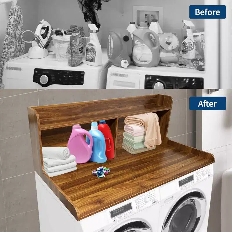 2-Tier Laundry Countertop with Edge Rails and Anti-Slip Pads