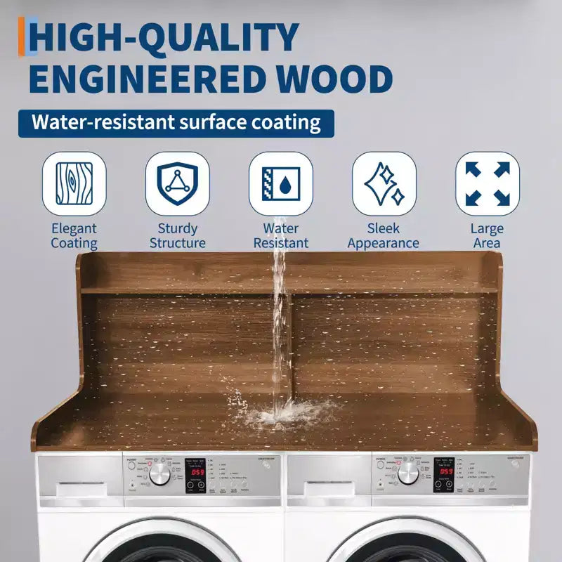2-Tier Laundry Countertop with Edge Rails and Anti-Slip Pads