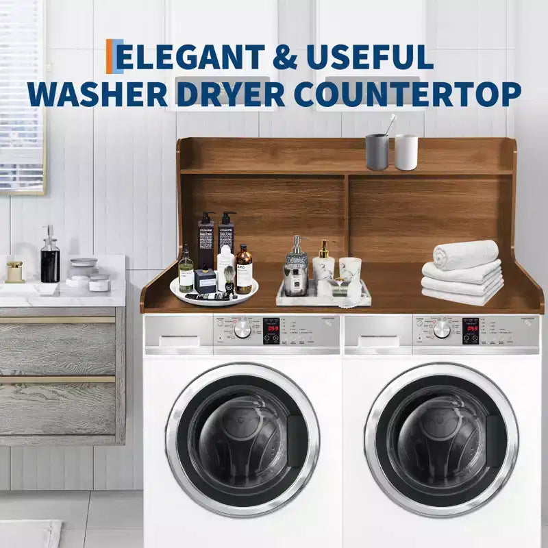 2-Tier Laundry Countertop with Edge Rails and Anti-Slip Pads