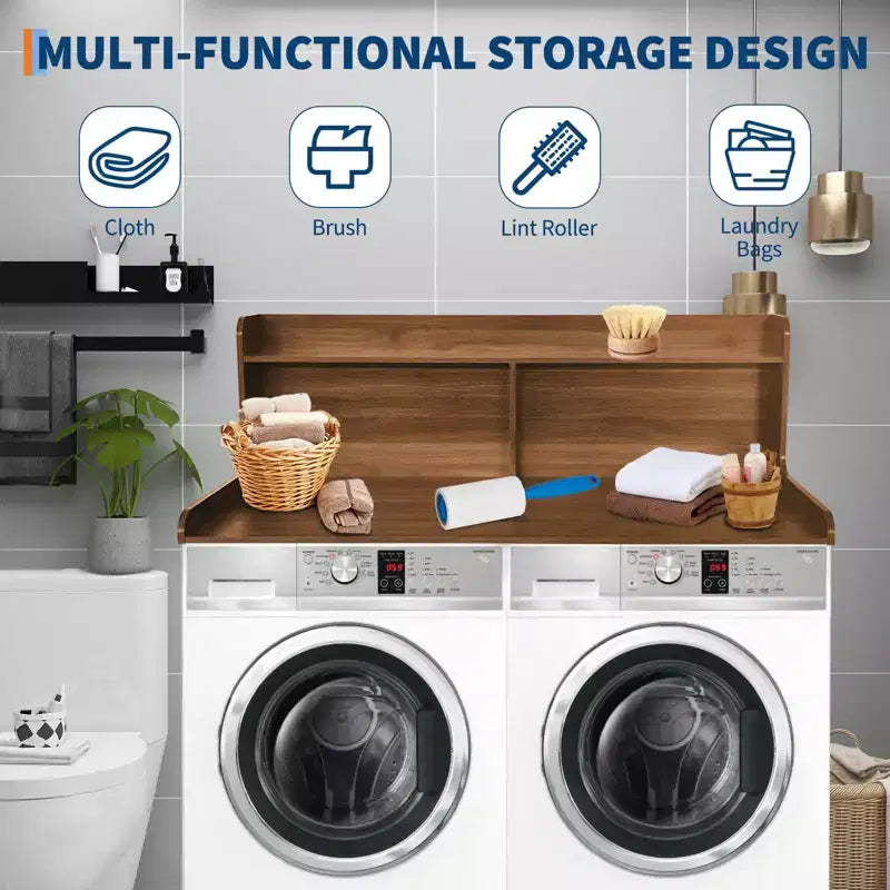 2-Tier Laundry Countertop with Edge Rails and Anti-Slip Pads