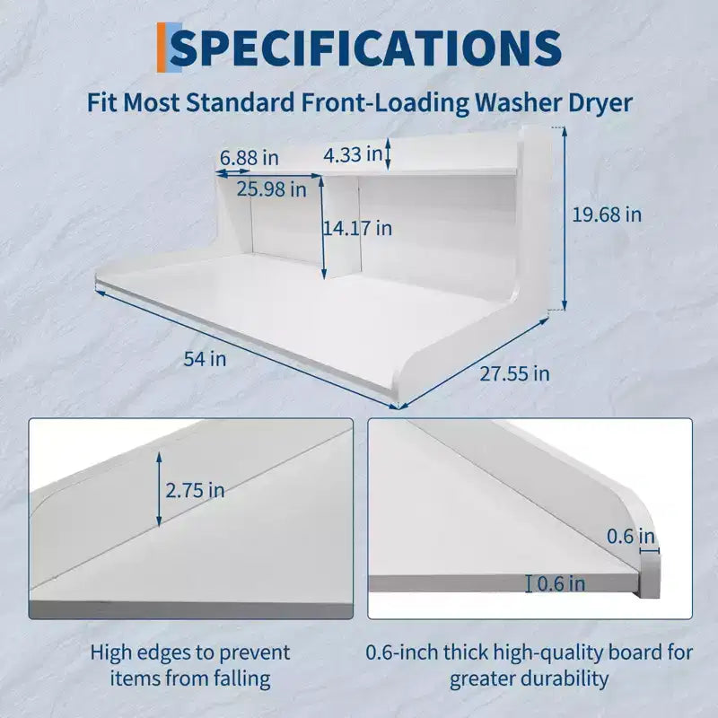 2-Tier Laundry Countertop with Edge Rails and Anti-Slip Pads