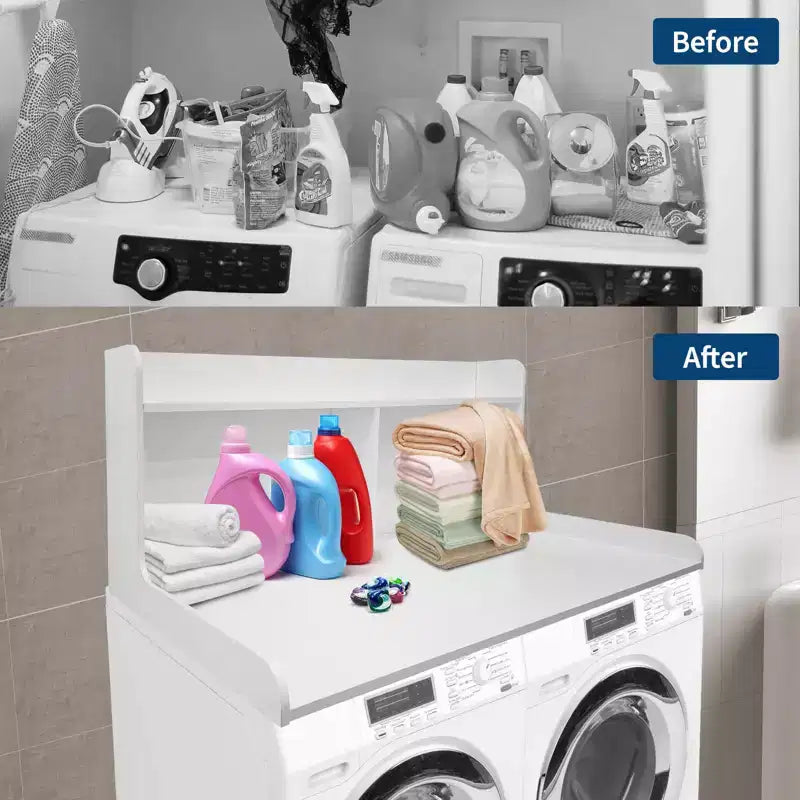 2-Tier Laundry Countertop with Edge Rails and Anti-Slip Pads