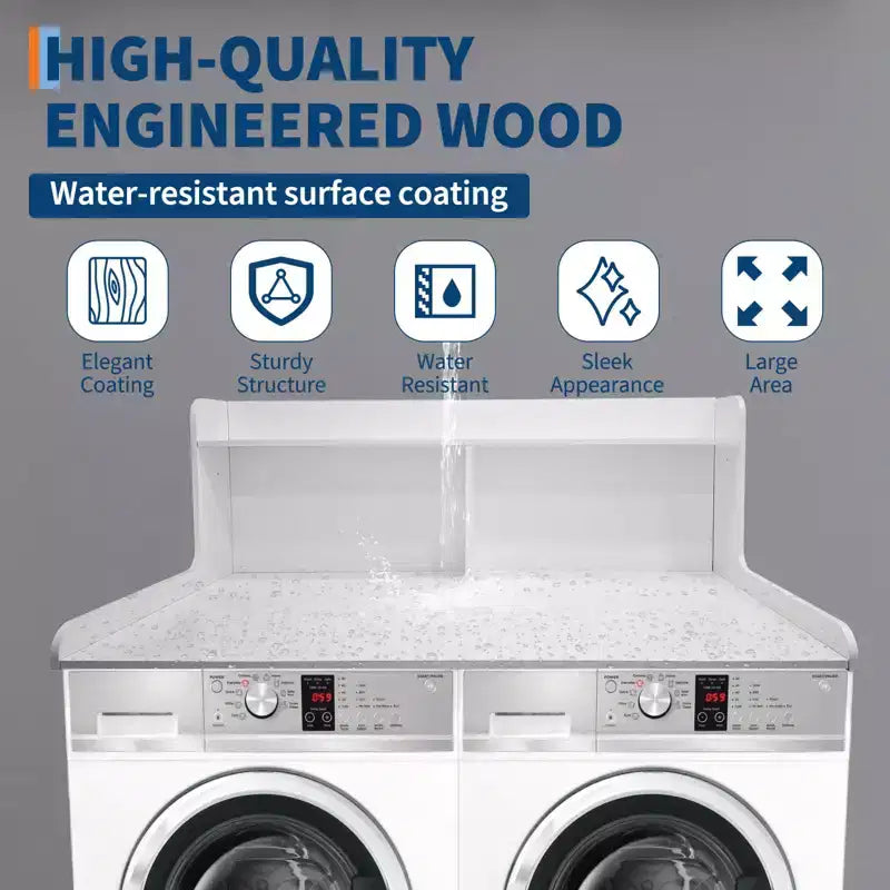 2-Tier Laundry Countertop with Edge Rails and Anti-Slip Pads