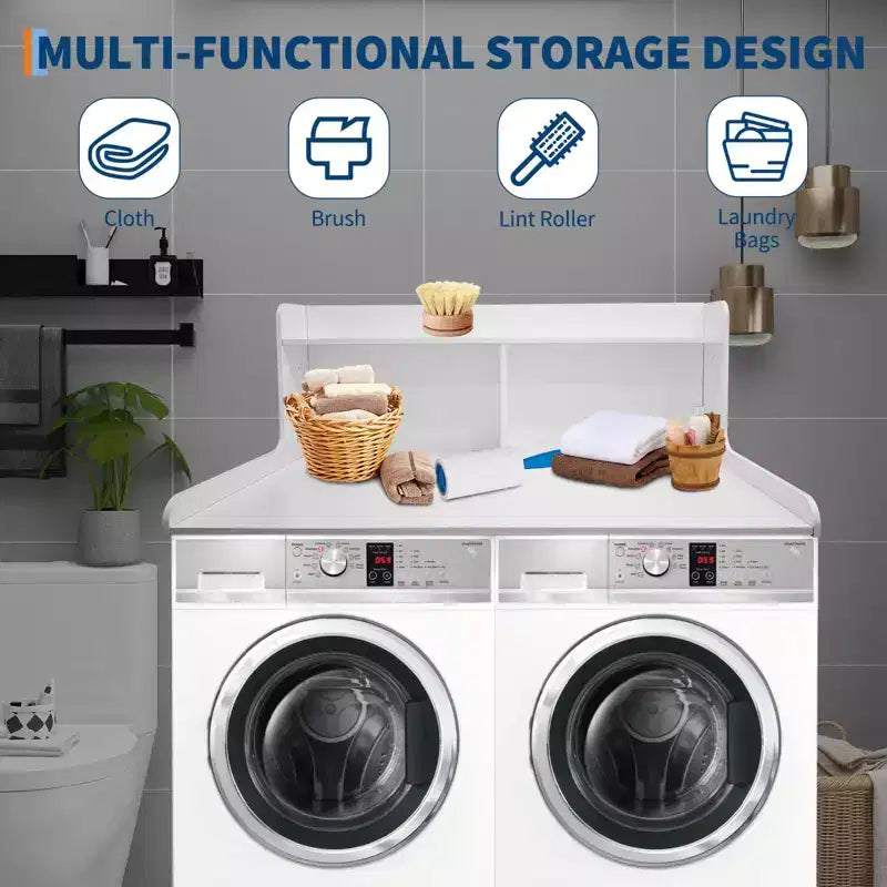 2-Tier Laundry Countertop with Edge Rails and Anti-Slip Pads
