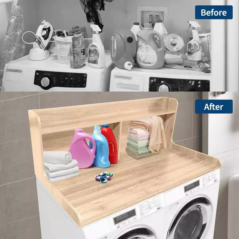 2-Tier Laundry Countertop with Edge Rails and Anti-Slip Pads