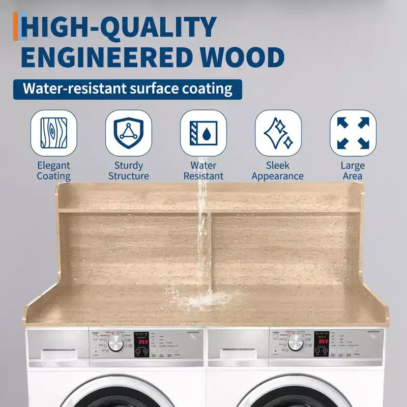 2-Tier Laundry Countertop with Edge Rails and Anti-Slip Pads