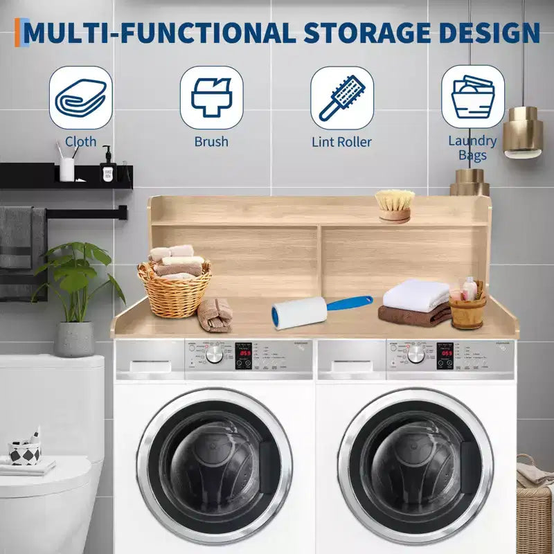2-Tier Laundry Countertop with Edge Rails and Anti-Slip Pads