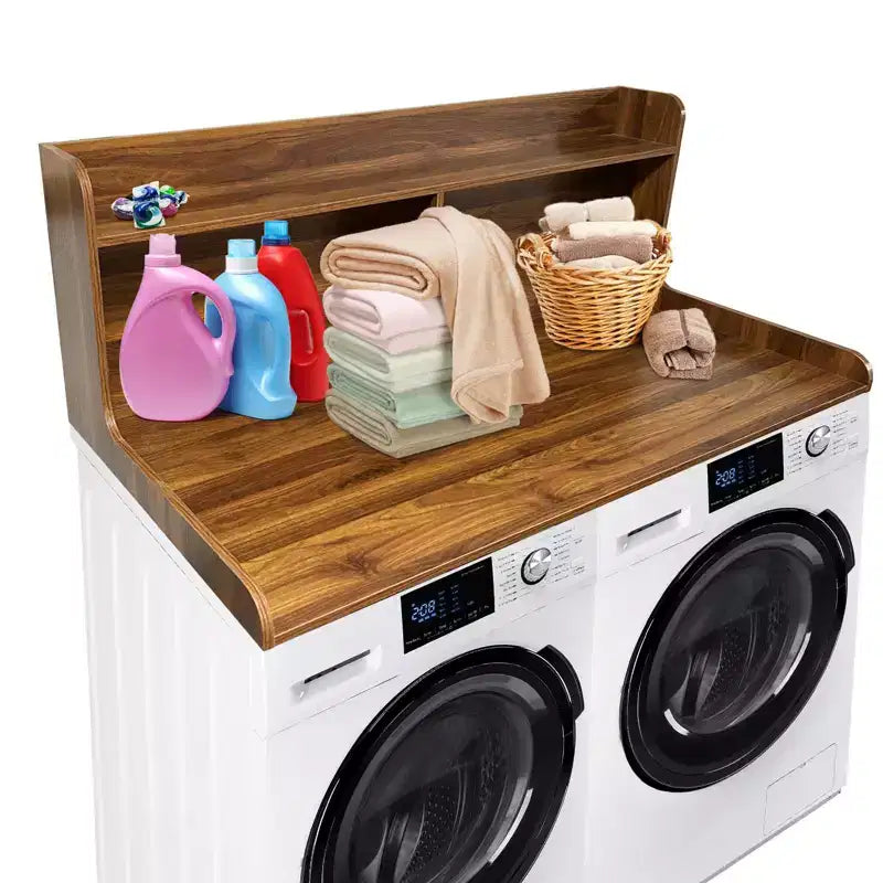2-Tier Laundry Countertop with Edge Rails and Anti-Slip Pads