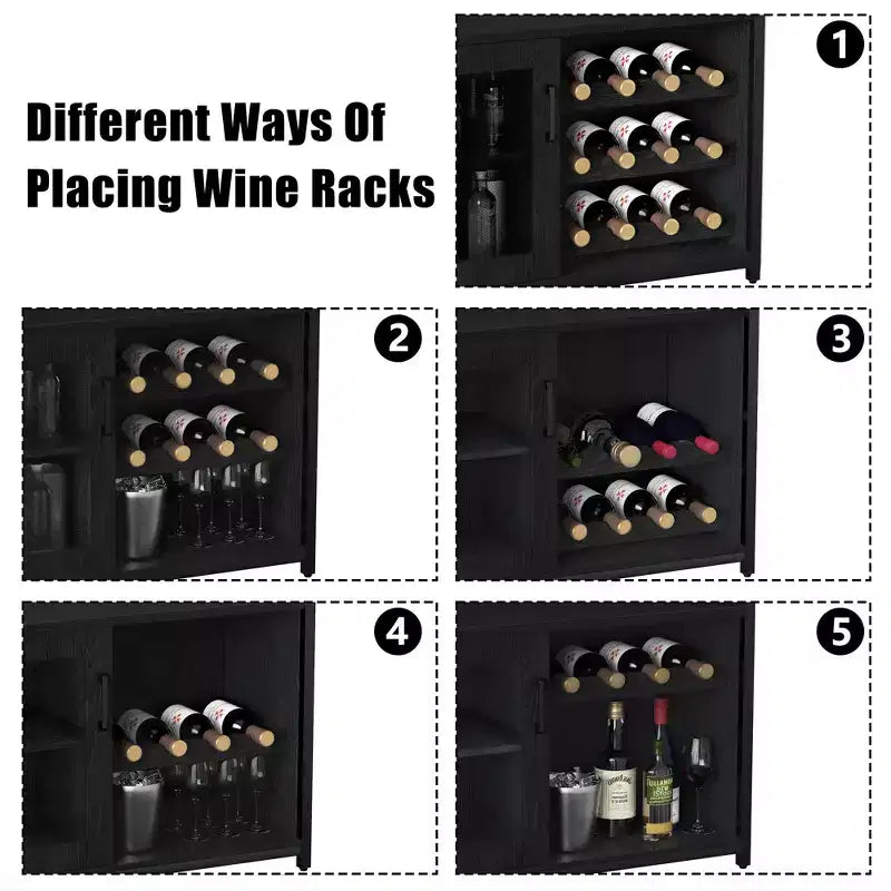 3-Tier Wine Bar Cabinet with Wine Rack and Storage Space, Buffet Cabinet with Glass Holder and Mesh Door, for Kitchen, Living Room and Bar