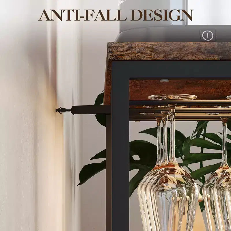 3-Tier Wine Bar Cabinet with Wine Rack and Storage Space, Buffet Cabinet with Glass Holder and Mesh Door, for Kitchen, Living Room and Bar