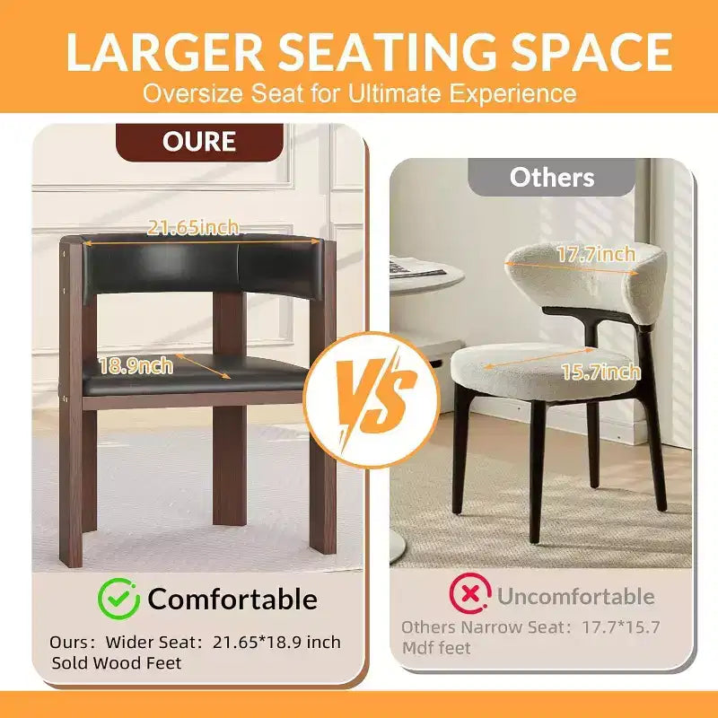 Acekool Set of 4 Mid-Century Chairs - Wide PU Leather Seats w/ Rubberwood Frame, Black Dining Chairs for Home & Office