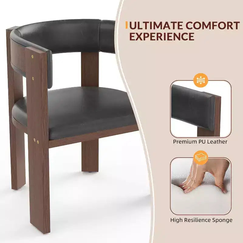 Acekool Set of 4 Mid-Century Chairs - Wide PU Leather Seats w/ Rubberwood Frame, Black Dining Chairs for Home & Office
