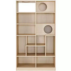 Okak Modern Bookshelf with Cat Litter Box, Display Case with Cat Climbing Shelf, 2 in 1 Bookcase for Living Room, Bedroom, Natural