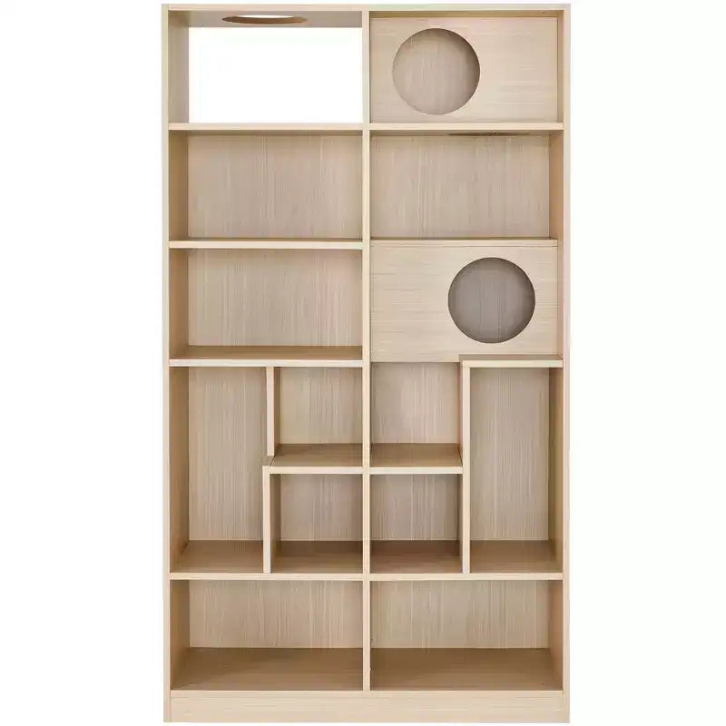 Okak Modern Bookshelf with Cat Litter Box, Display Case with Cat Climbing Shelf, 2 in 1 Bookcase for Living Room, Bedroom, Natural