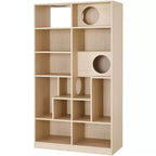 Okak Modern Bookshelf with Cat Litter Box, Display Case with Cat Climbing Shelf, 2 in 1 Bookcase for Living Room, Bedroom, Natural