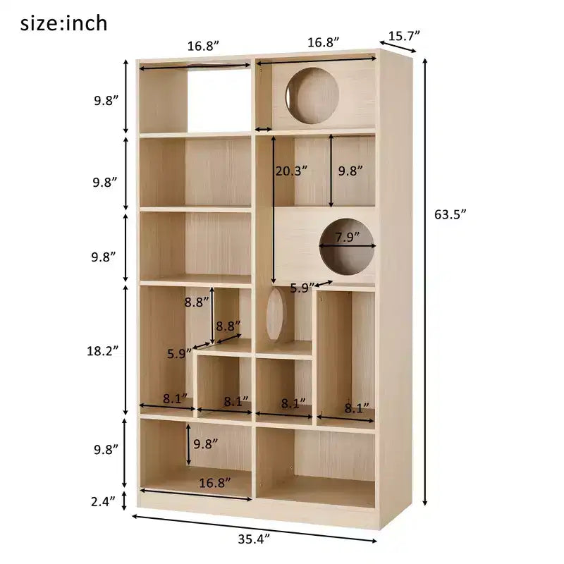 Okak Modern Bookshelf with Cat Litter Box, Display Case with Cat Climbing Shelf, 2 in 1 Bookcase for Living Room, Bedroom, Natural