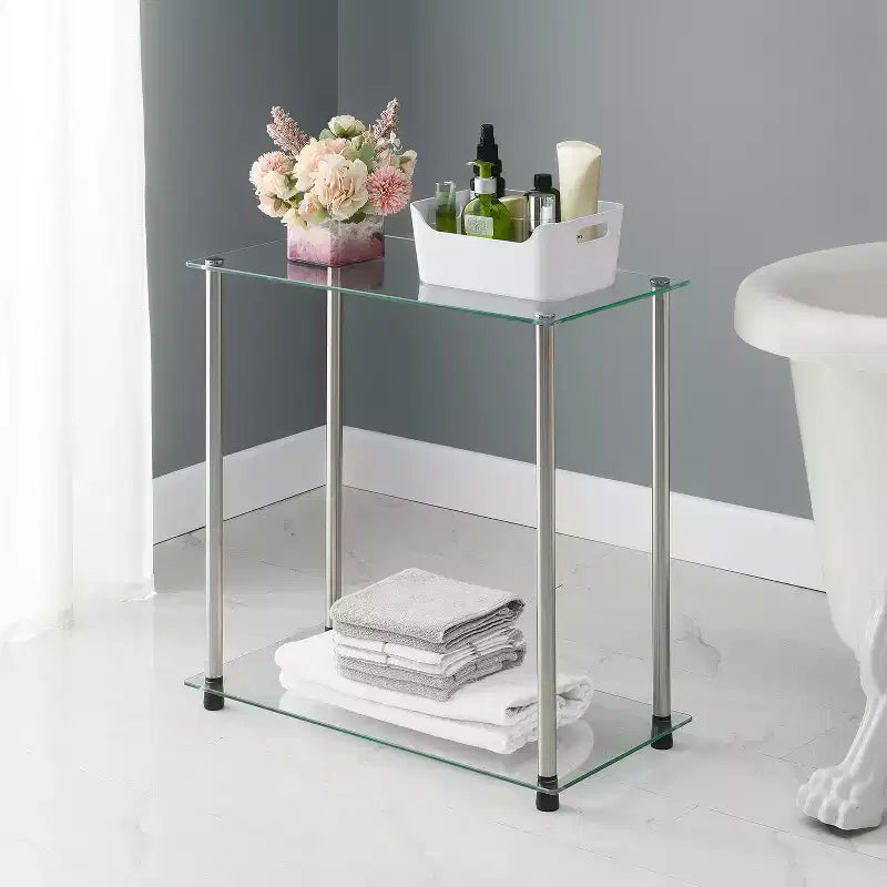 24-Inch Silver Rectangle Glass Table Top End Table