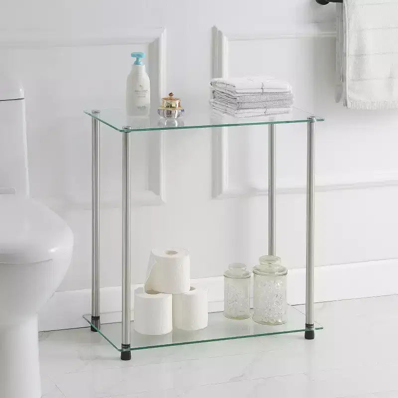 24-Inch Silver Rectangle Glass Table Top End Table