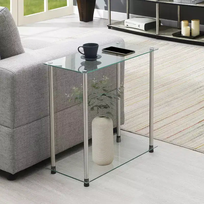 24-Inch Silver Rectangle Glass Table Top End Table