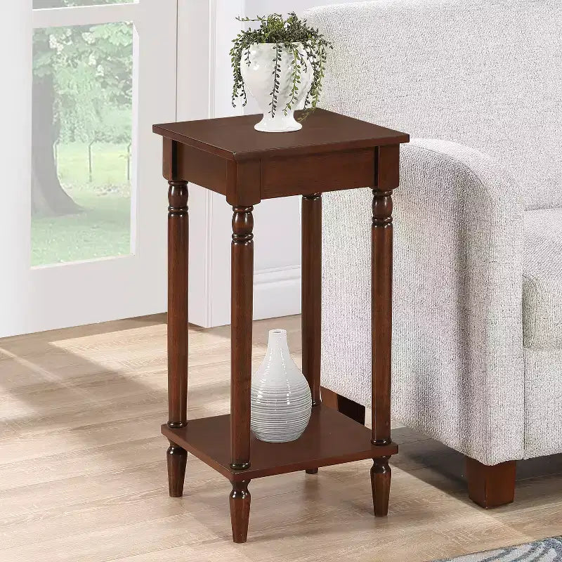 28-Inch Brown Rectangle Wood Top End Table with Shelf
