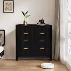 Dresser, Chest of Drawers, 4 Drawer Dresser, Waveform Fluted Panel Wood Dresser, Modern Dressers for Storage Drawers for Bedroom, Closet Living Room