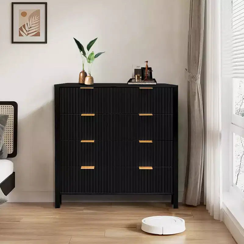 Dresser, Chest of Drawers, 4 Drawer Dresser, Waveform Fluted Panel Wood Dresser, Modern Dressers for Storage Drawers for Bedroom, Closet Living Room
