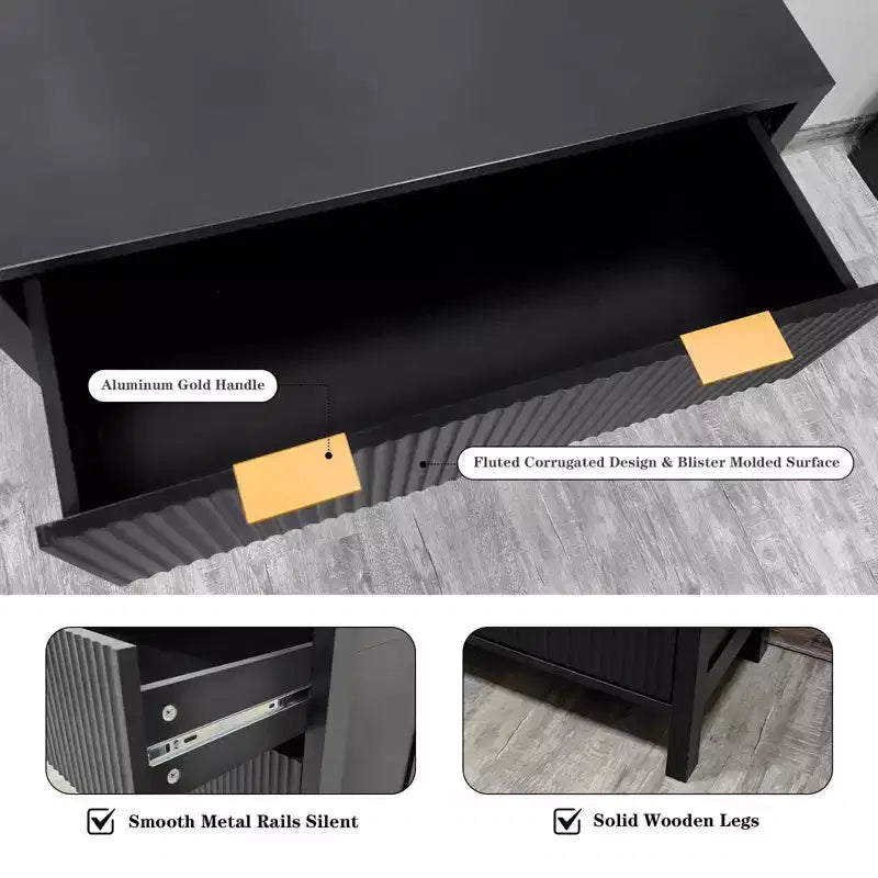 Dresser, Chest of Drawers, 4 Drawer Dresser, Waveform Fluted Panel Wood Dresser, Modern Dressers for Storage Drawers for Bedroom, Closet Living Room