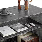 Outdoor Wicker Wine and Beverage Bar Cart with Glass Top