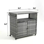 Outdoor Wicker Wine and Beverage Bar Cart with Glass Top