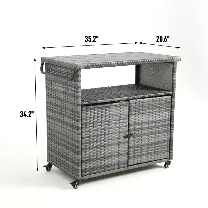Outdoor Wicker Wine and Beverage Bar Cart with Glass Top