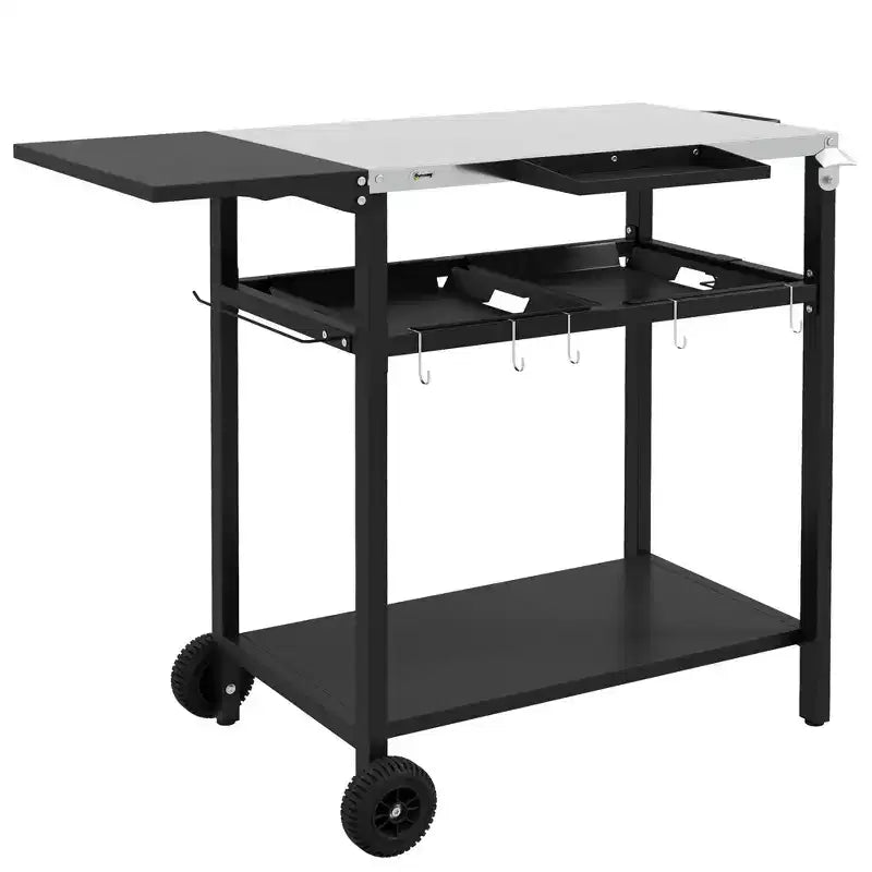 NAYSAYE Bar Serving Cart Outdoor Kitchen Island with Stainless Steel Top and Storage for Patio , Black, 48*24.4*33.1