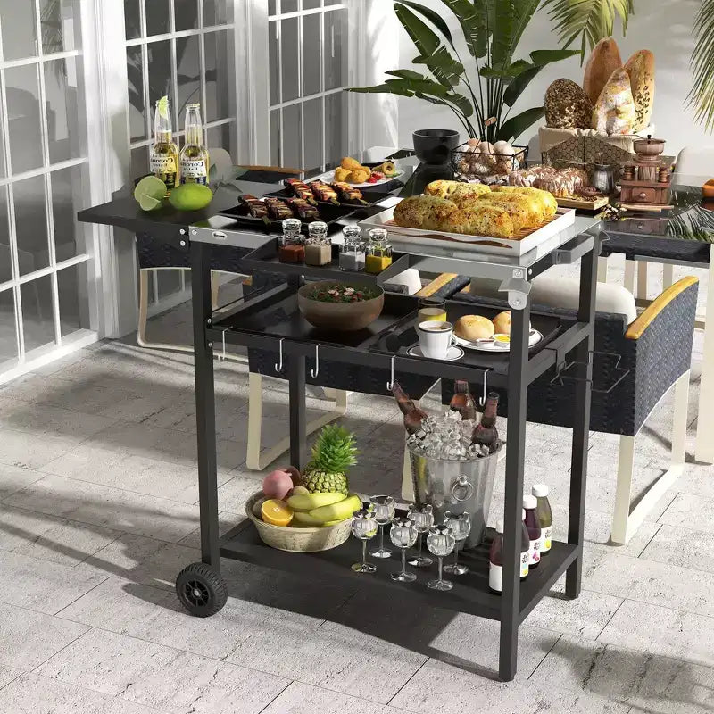 Outdoor Bar Serving Cart with Stainless Steel Top and Storage