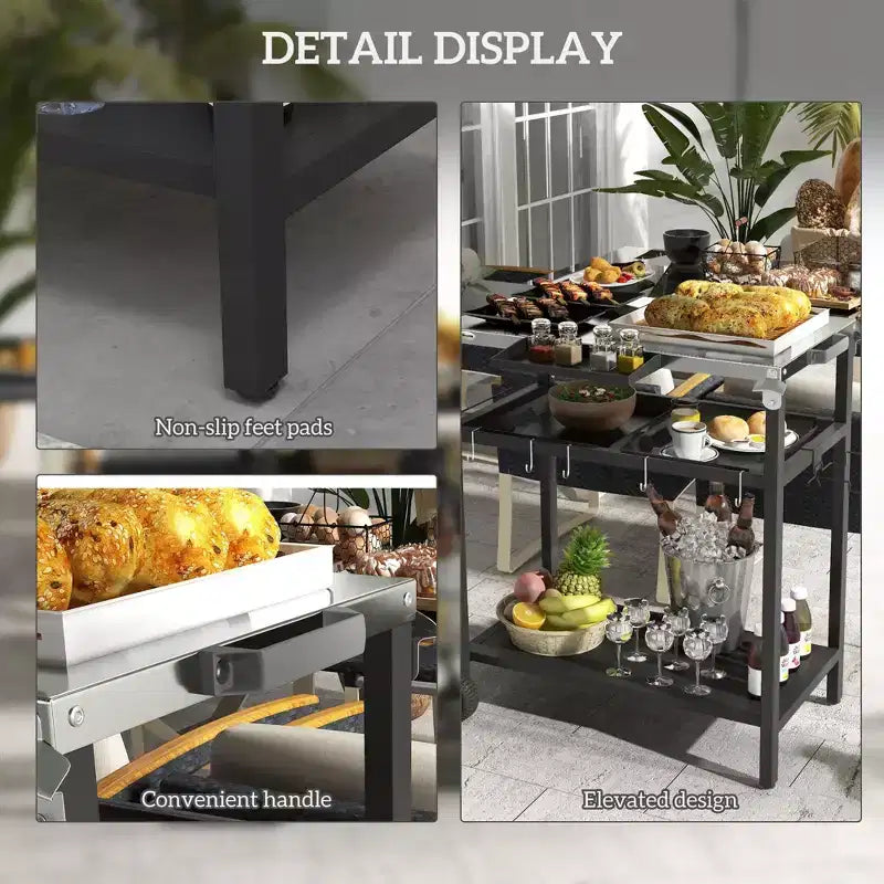 Outdoor Bar Serving Cart with Stainless Steel Top and Storage
