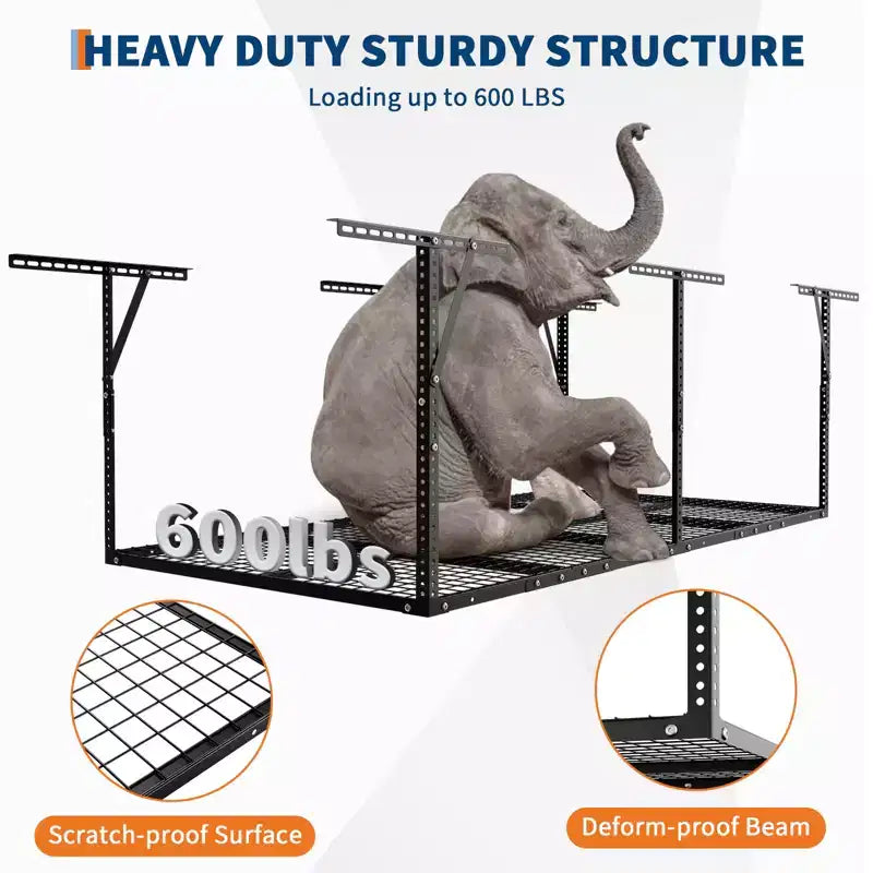 Garage Overhead Storage Racks, Heavy-Duty Steel Ceiling Mount Racks, Adjustable Height,600lbs Capacity, Black