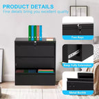 3-Drawer Lateral File Cabinet with Lock – Black Metal