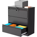 3-Drawer Lateral File Cabinet with Lock – Black Metal