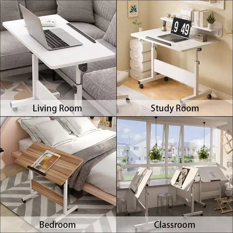Mobile Folding Desk Portable Standing Desk with Height Adjustable 26-34, Rolling Computer Workstations with Lockable Wheels for Home Office